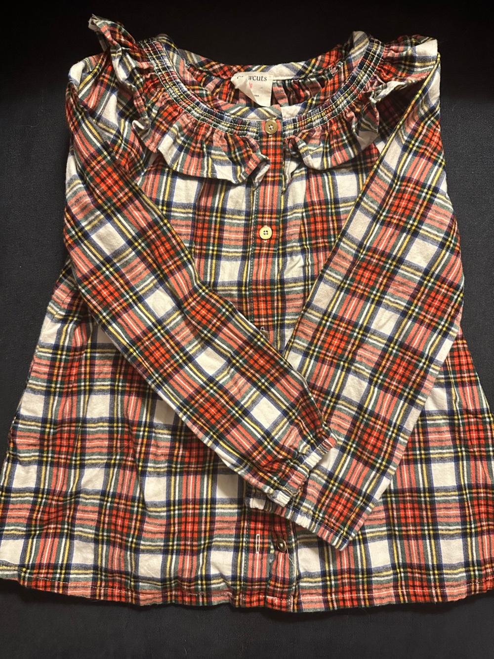 Crewcuts Girls Plaid Ruffle Collar Button-Front Top